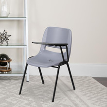 Gray Ergonomic Shell Chair with Left Handed Flip-Up Tablet Arm [FLF-RUT-EO1-GY-LTAB-GG]