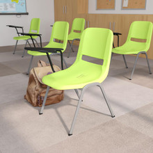 Green Ergonomic Shell Chair with Right Handed Flip-Up Tablet Arm [FLF-RUT-EO1-GN-RTAB-GG]