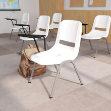 White Ergonomic Shell Chair with Right Handed Flip-Up Tablet Arm [FLF-RUT-EO1-WH-RTAB-GG]