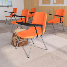 Orange Ergonomic Shell Chair with Left Handed Flip-Up Tablet Arm [FLF-RUT-EO1-OR-LTAB-GG]