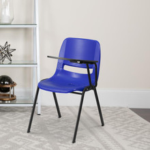 Blue Ergonomic Shell Chair with Left Handed Flip-Up Tablet Arm [FLF-RUT-EO1-BL-LTAB-GG]