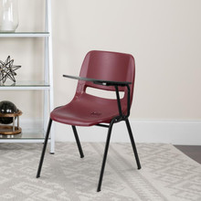 Burgundy Ergonomic Shell Chair with Left Handed Flip-Up Tablet Arm [FLF-RUT-EO1-BY-LTAB-GG]