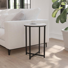 Hampstead Collection End Table - Modern White Finish Accent Table with Crisscross Matte Black Frame [FLF-NAN-JH-1787ET-BK-GG]