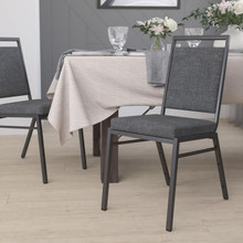 HERCULES Series Square Back Stacking Banquet Chair in Dark Gray Fabric with Silvervein Frame [FLF-FD-LUX-SIL-DKGY-GY-GG]