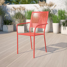 Oia Commercial Grade Coral Indoor-Outdoor Steel Patio Arm Chair with Square Back [FLF-CO-2-RED-GG]