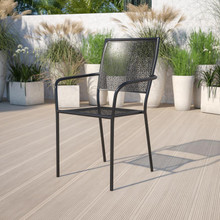 Oia Commercial Grade Black Indoor-Outdoor Steel Patio Arm Chair with Square Back [FLF-CO-2-BK-GG]