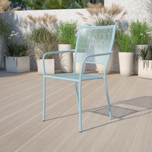 Oia Commercial Grade Sky Blue Indoor-Outdoor Steel Patio Arm Chair with Square Back [FLF-CO-2-SKY-GG]