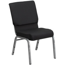 18.5"W Stacking Church Chair in Black Patterned Fabric - Silver Vein Frame