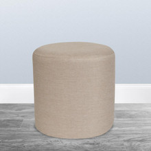 Barrington Upholstered Round Ottoman Pouf in Beige Fabric [FLF-QY-S10-5001-1-B-GG]