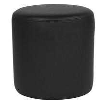 Barrington Upholstered Round Ottoman Pouf in Black LeatherSoft [FLF-QY-S10-5001-1-BKL-GG]