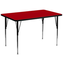 Wren 36''W x 72''L Rectangular Red Thermal Laminate Activity Table - Standard Height Adjustable Legs [FLF-XU-A3672-REC-RED-T-A-GG]