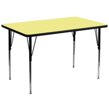 Wren 36''W x 72''L Rectangular Yellow Thermal Laminate Activity Table - Standard Height Adjustable Legs [FLF-XU-A3672-REC-YEL-T-A-GG]