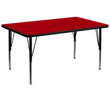 Wren 36''W x 72''L Rectangular Red Thermal Laminate Activity Table - Height Adjustable Short Legs [FLF-XU-A3672-REC-RED-T-P-GG]