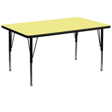 Wren 36''W x 72''L Rectangular Yellow Thermal Laminate Activity Table - Height Adjustable Short Legs [FLF-XU-A3672-REC-YEL-T-P-GG]