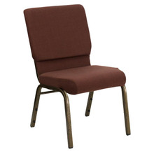 18.5"W Stacking Church Chair in Brown Fabric - Gold Vein Frame