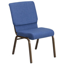18.5"W Stacking Church Chair in Blue Fabric - Gold Vein Frame