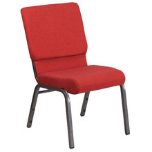 18.5"W Stacking Church Chair in Red Fabric - Silver Vein Frame