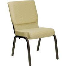 18.5"W Stacking Church Chair in Beige Patterned Fabric - Gold Vein Frame