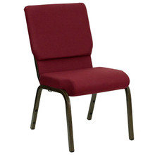 18.5"W Stacking Church Chair in Burgundy Fabric - Gold Vein Frame