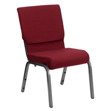 18.5"W Stacking Church Chair in Burgundy Fabric - Silver Vein Frame