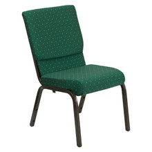 18.5"W Stacking Church Chair in Green Patterned Fabric - Gold Vein Frame