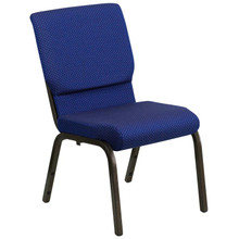 18.5"W Stacking Church Chair in Navy Blue Patterned Fabric - Gold Vein Frame