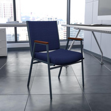 HERCULES Series Heavy Duty Navy Blue Dot Fabric Stack Chair with Arms [FLF-XU-60154-NVY-GG]