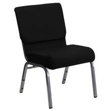 21"W Stacking Church Chair in Black Fabric - Silver Vein Frame