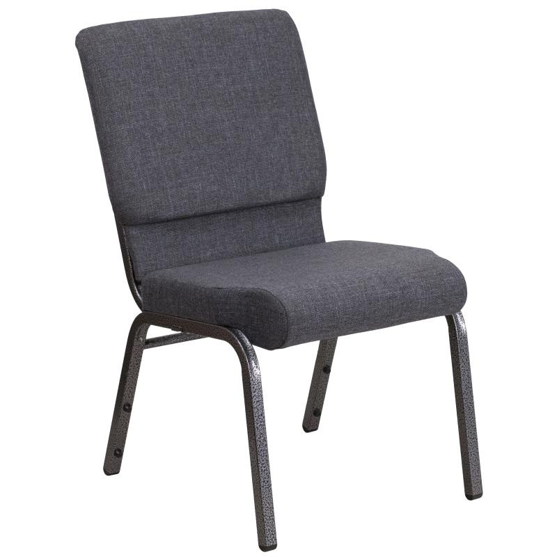 18.5 W Stacking Church Chair in Dark Gray Fabric Silver Vein Frame EventsWholesale