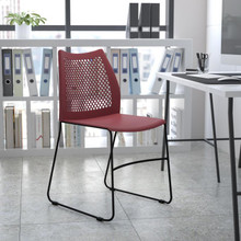 HERCULES Series 661 lb. Capacity Burgundy Stack Chair with Air-Vent Back and Black Powder Coated Sled Base [FLF-RUT-498A-BY-GG]