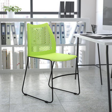 HERCULES Series 661 lb. Capacity Green Stack Chair with Air-Vent Back and Gray Powder Coated Sled Base [FLF-RUT-498A-GN-GG]