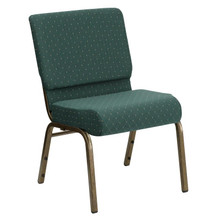 21"W Stacking Church Chair in Hunter Green Dot Patterned Fabric - Gold Vein Frame