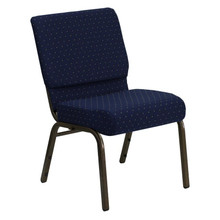 21"W Stacking Church Chair in Navy Blue Dot Patterned Fabric - Gold Vein Frame