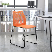 HERCULES Series 661 lb. Capacity Orange Stack Chair with Air-Vent Back and Black Powder Coated Sled Base [FLF-RUT-498A-ORANGE-GG]