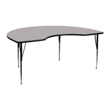 Wren 48''W x 72''L Kidney Grey Thermal Laminate Activity Table - Standard Height Adjustable Legs [FLF-XU-A4872-KIDNY-GY-T-A-GG]