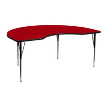 Wren 48''W x 72''L Kidney Red Thermal Laminate Activity Table - Standard Height Adjustable Legs [FLF-XU-A4872-KIDNY-RED-T-A-GG]