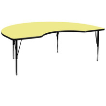 Wren 48''W x 72''L Kidney Yellow Thermal Laminate Activity Table - Height Adjustable Short Legs [FLF-XU-A4872-KIDNY-YEL-T-P-GG]