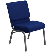 21"W Stacking Church Chair in Navy Blue Fabric - Silver Vein Frame