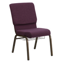 18.5"W Church Chair in Plum Fabric with Cup Book Rack - Gold Vein Frame
