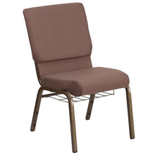18.5"W Church Chair in Brown Dot Fabric with Book Rack - Gold Vein Frame