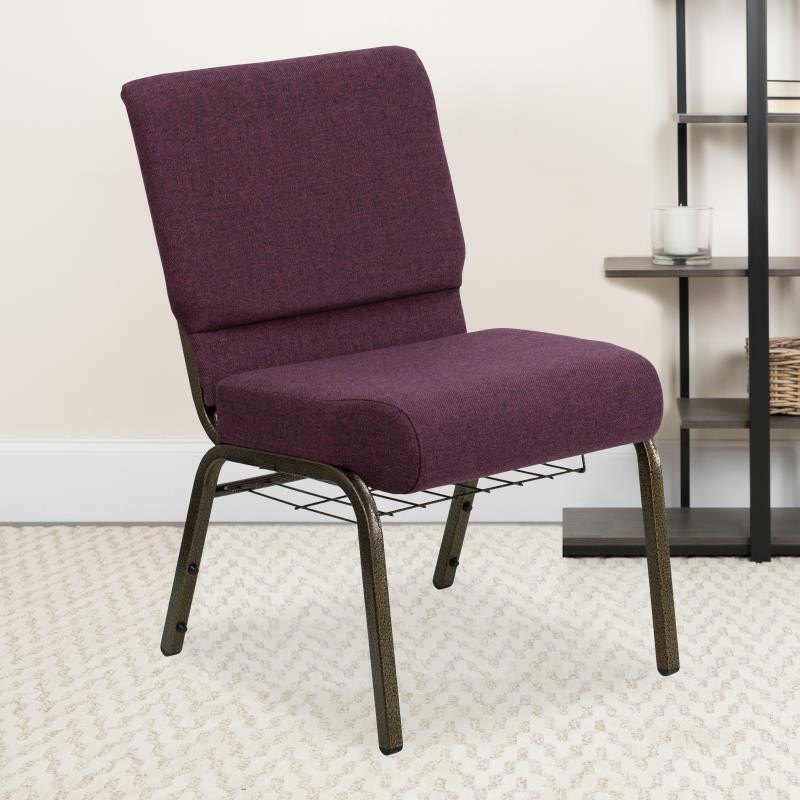 HERCULES Series 21''W Church Chair in Plum Fabric with Cup Book Rack