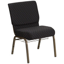 21"W Church Chair in Black Dot Patterned Fabric with Cup Book Rack - Gold Vein Frame