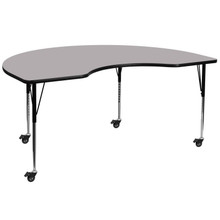 Wren Mobile 48''W x 72''L Kidney Grey Thermal Laminate Activity Table - Standard Height Adjustable Legs [FLF-XU-A4872-KIDNY-GY-T-A-CAS-GG]