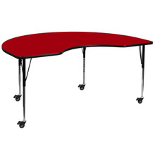 Wren Mobile 48''W x 72''L Kidney Red Thermal Laminate Activity Table - Standard Height Adjustable Legs [FLF-XU-A4872-KIDNY-RED-T-A-CAS-GG]