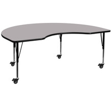 Wren Mobile 48''W x 72''L Kidney Grey Thermal Laminate Activity Table - Height Adjustable Short Legs [FLF-XU-A4872-KIDNY-GY-T-P-CAS-GG]