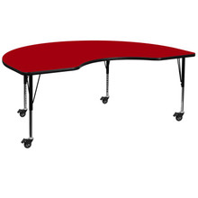 Wren Mobile 48''W x 72''L Kidney Red Thermal Laminate Activity Table - Height Adjustable Short Legs [FLF-XU-A4872-KIDNY-RED-T-P-CAS-GG]