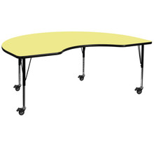 Wren Mobile 48''W x 72''L Kidney Yellow Thermal Laminate Activity Table - Height Adjustable Short Legs [FLF-XU-A4872-KIDNY-YEL-T-P-CAS-GG]