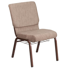 18.5"W Church Chair in Beige Fabric with Book Rack - Copper Vein Frame