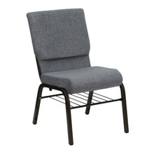 18.5"W Church Chair in Gray Fabric with Book Rack - Gold Vein Frame