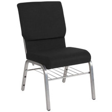 18.5"W Church Chair in Black Fabric with Book Rack - Silver Vein Frame